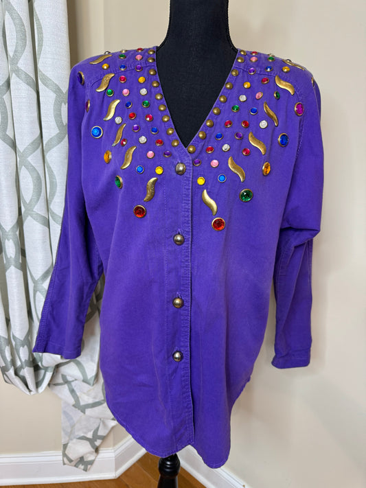 Vtg Monique Fashion Bejeweled Shirt