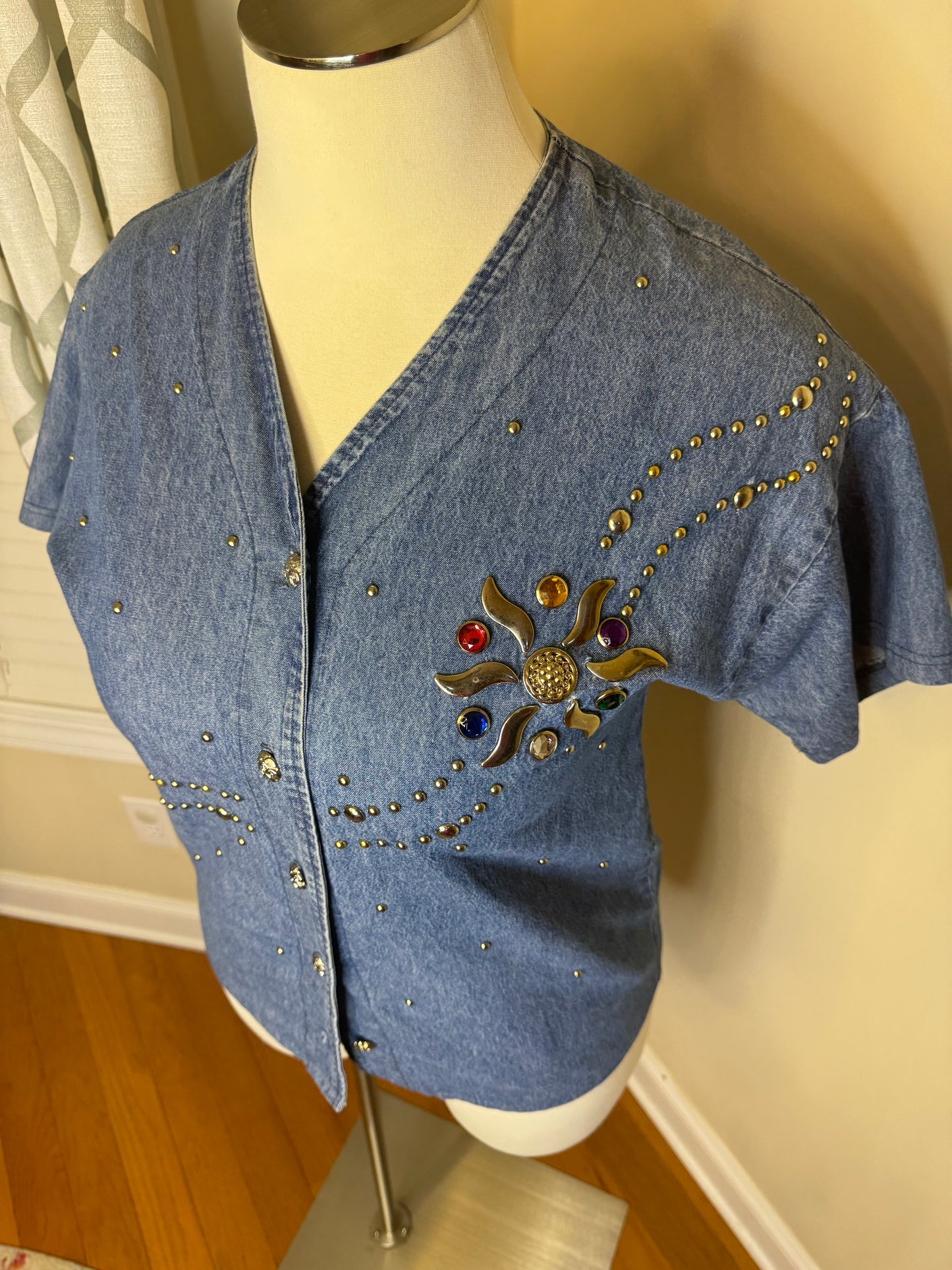 Facade Of Los Angeles VTG Bejeweled Denim Shirt