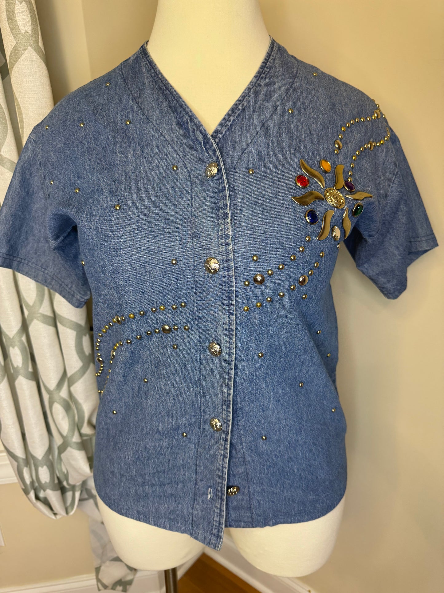 Facade Of Los Angeles VTG Bejeweled Denim Shirt