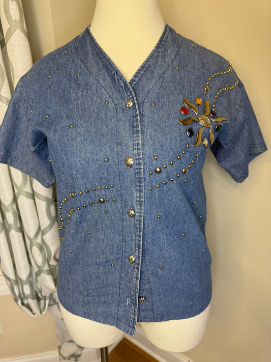 Facade Of Los Angeles VTG Bejeweled Denim Shirt