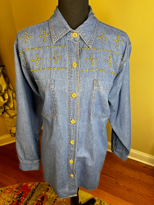 Vintage Gold Studded Denim Shirt