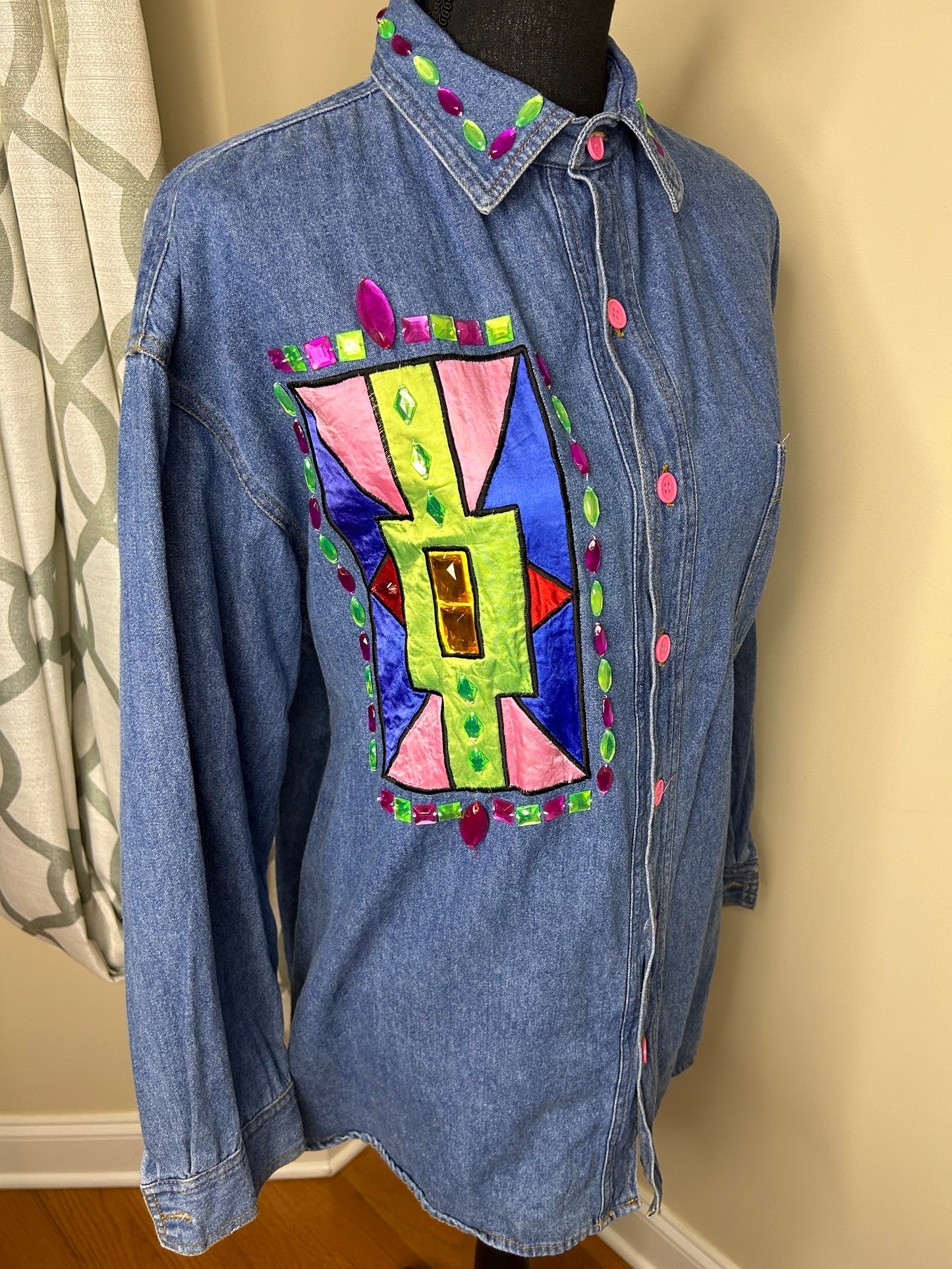 VTG Don't Stop Bejeweled Denim Top