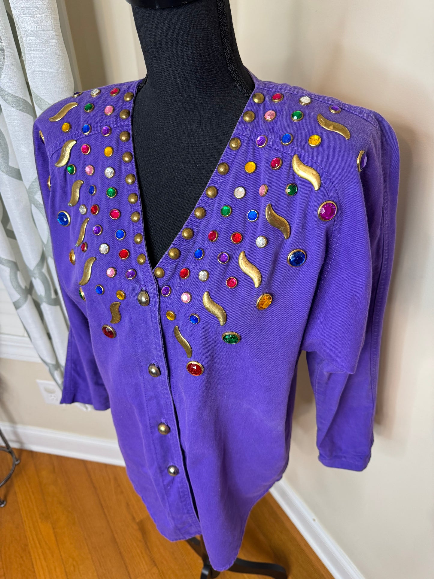 Vtg Monique Fashion Bejeweled Shirt