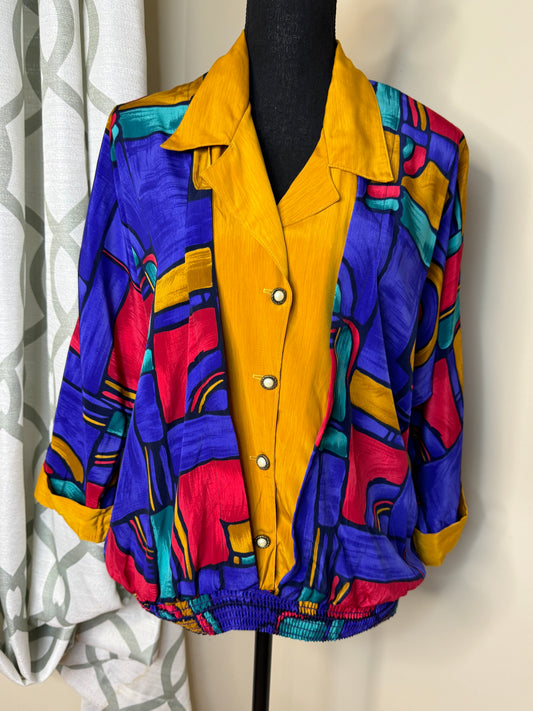 Vintage 80s Cool Caj Dolman Sleeve Multicolored Shirt