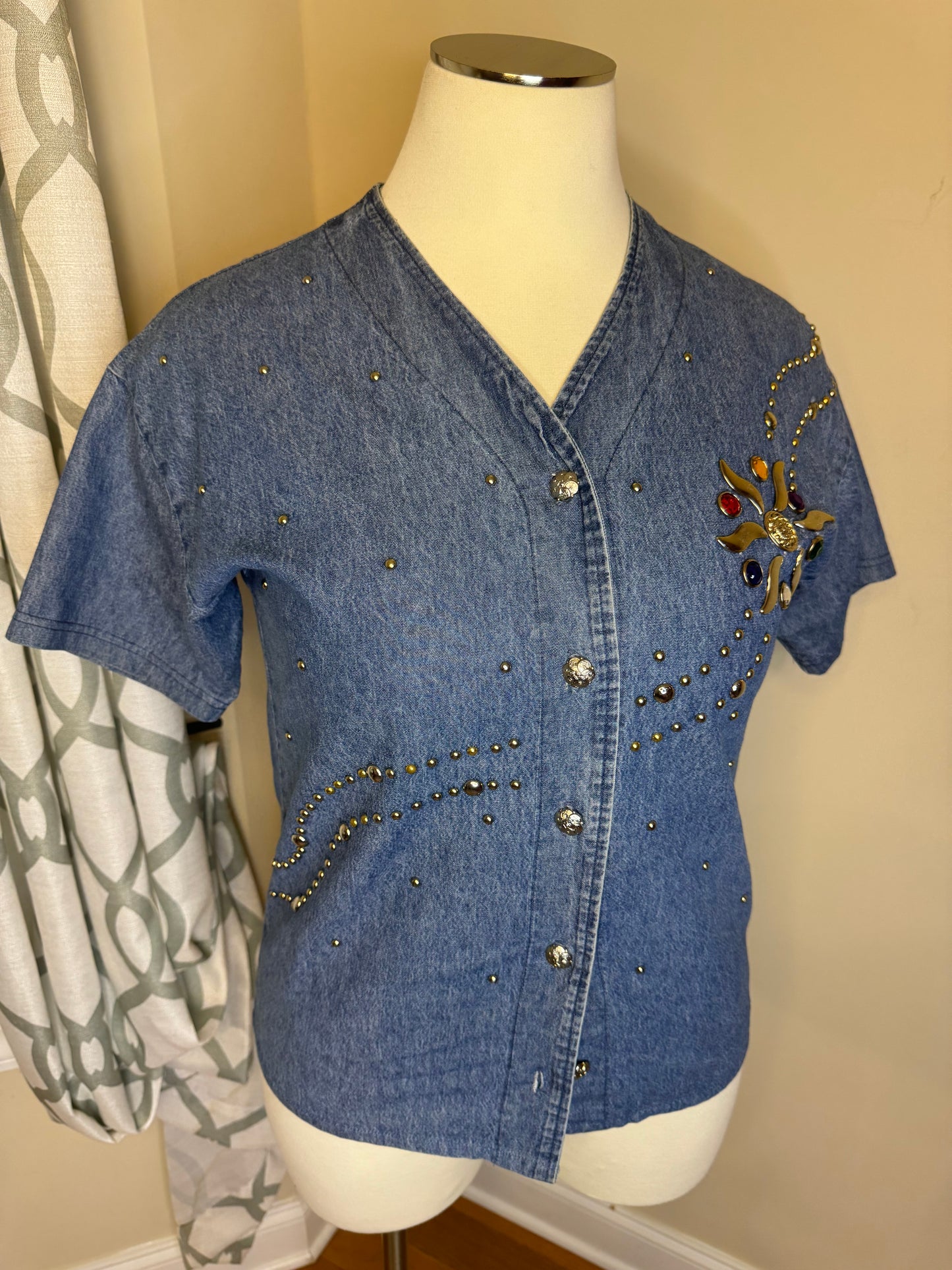 Facade Of Los Angeles VTG Bejeweled Denim Shirt