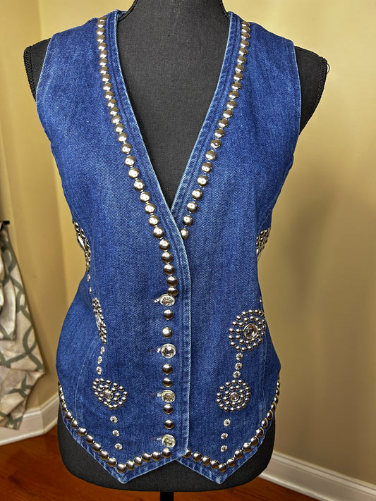 Vintage Apache Studded and Bejeweled Denim Vest