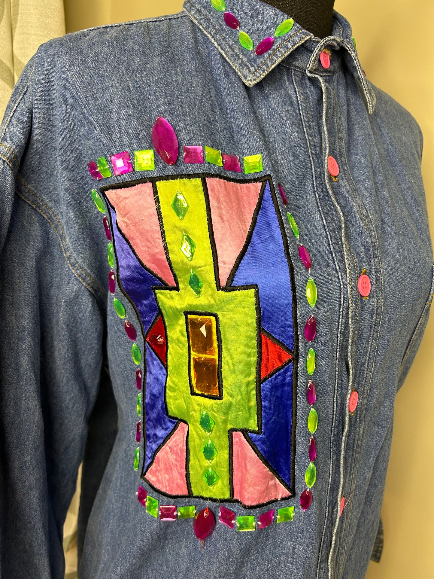 VTG Don't Stop Bejeweled Denim Top