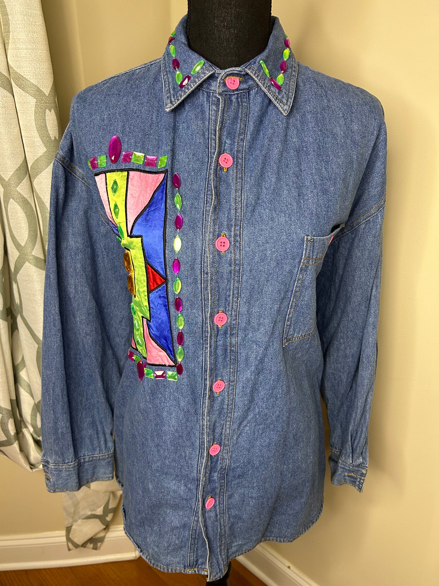 VTG Don't Stop Bejeweled Denim Top