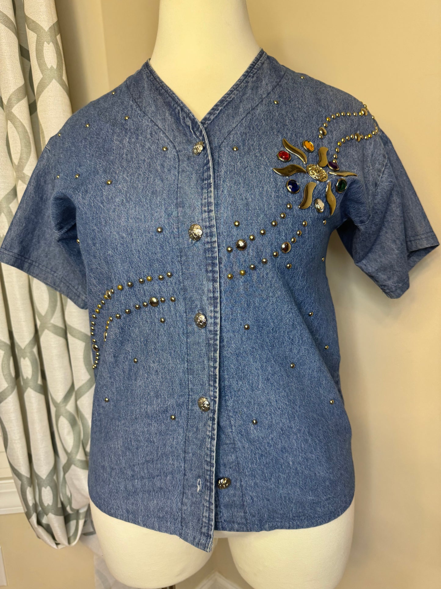 Facade Of Los Angeles VTG Bejeweled Denim Shirt