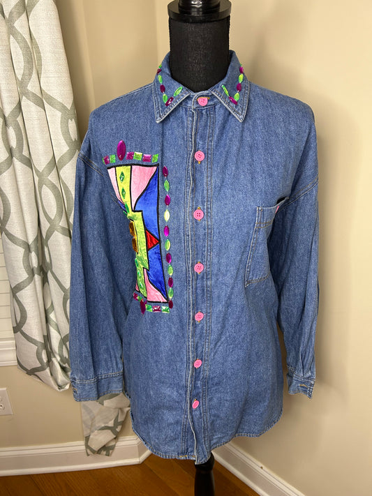 VTG Don't Stop Bejeweled Denim Top