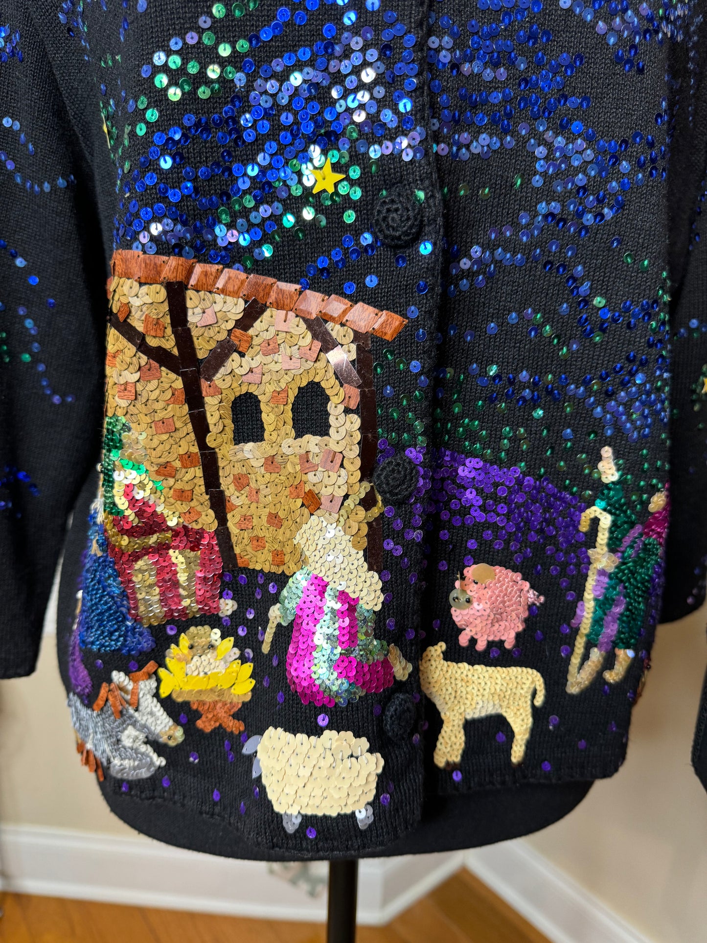 Vintage Michael Simon Event Nativity Scene Cardigan Set