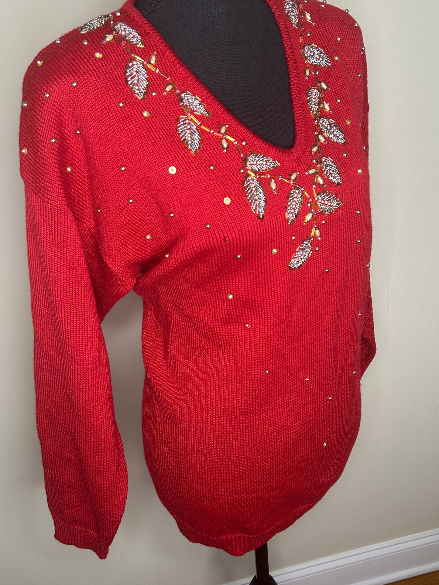 Leslie Faye Red Beaded Sweater