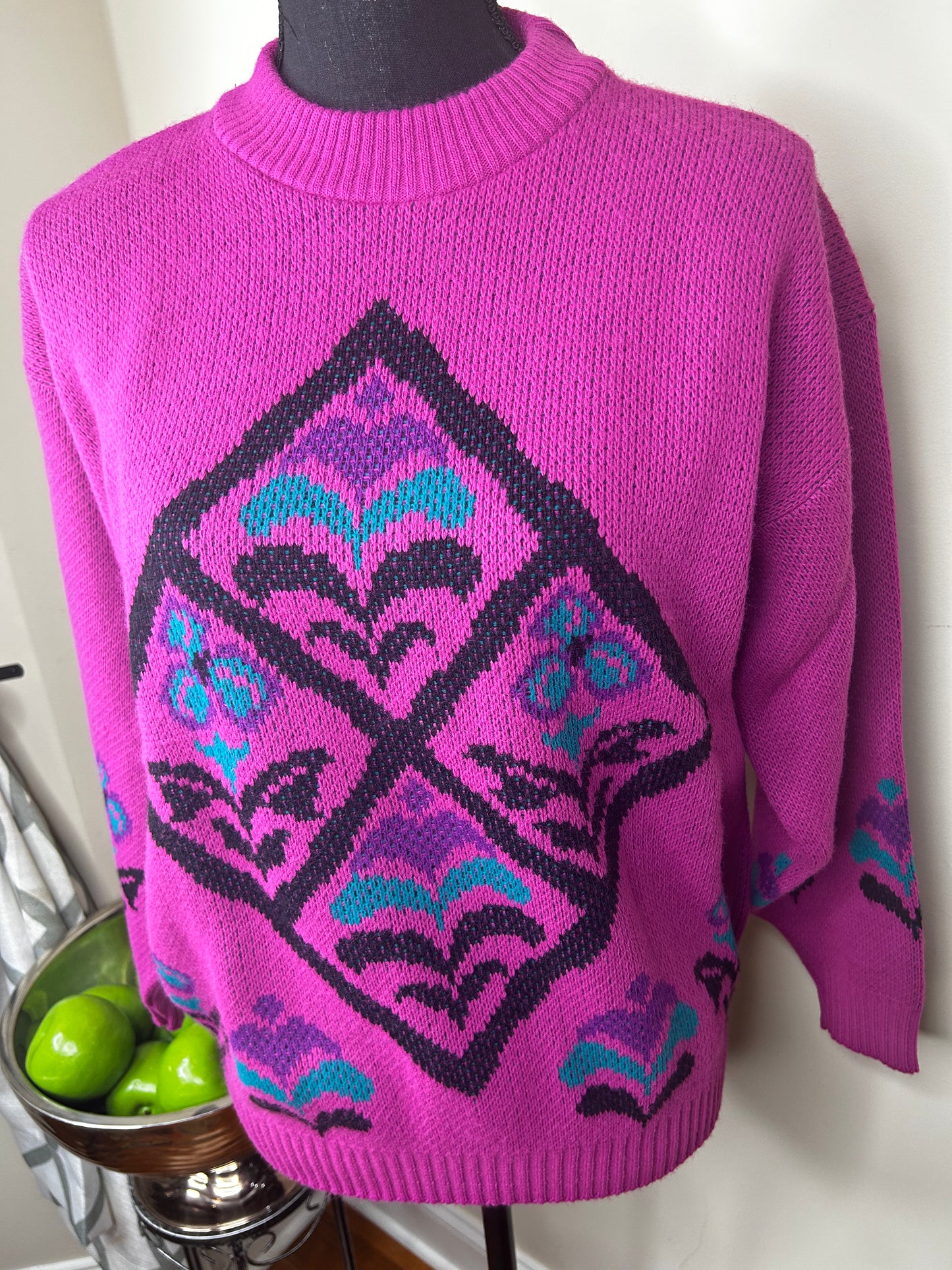 Vintage Abstract Floral Print Cabin Creek Sweater