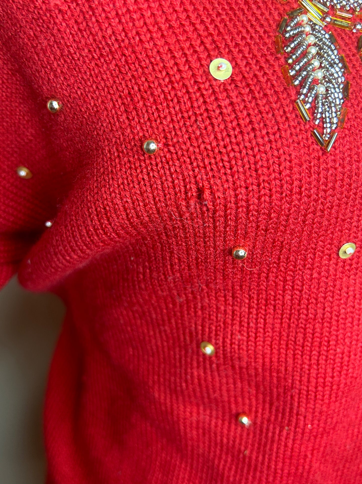 Leslie Faye Red Beaded Sweater