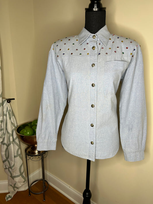 Bejeweled City Girl Lightweight Denim Shirt