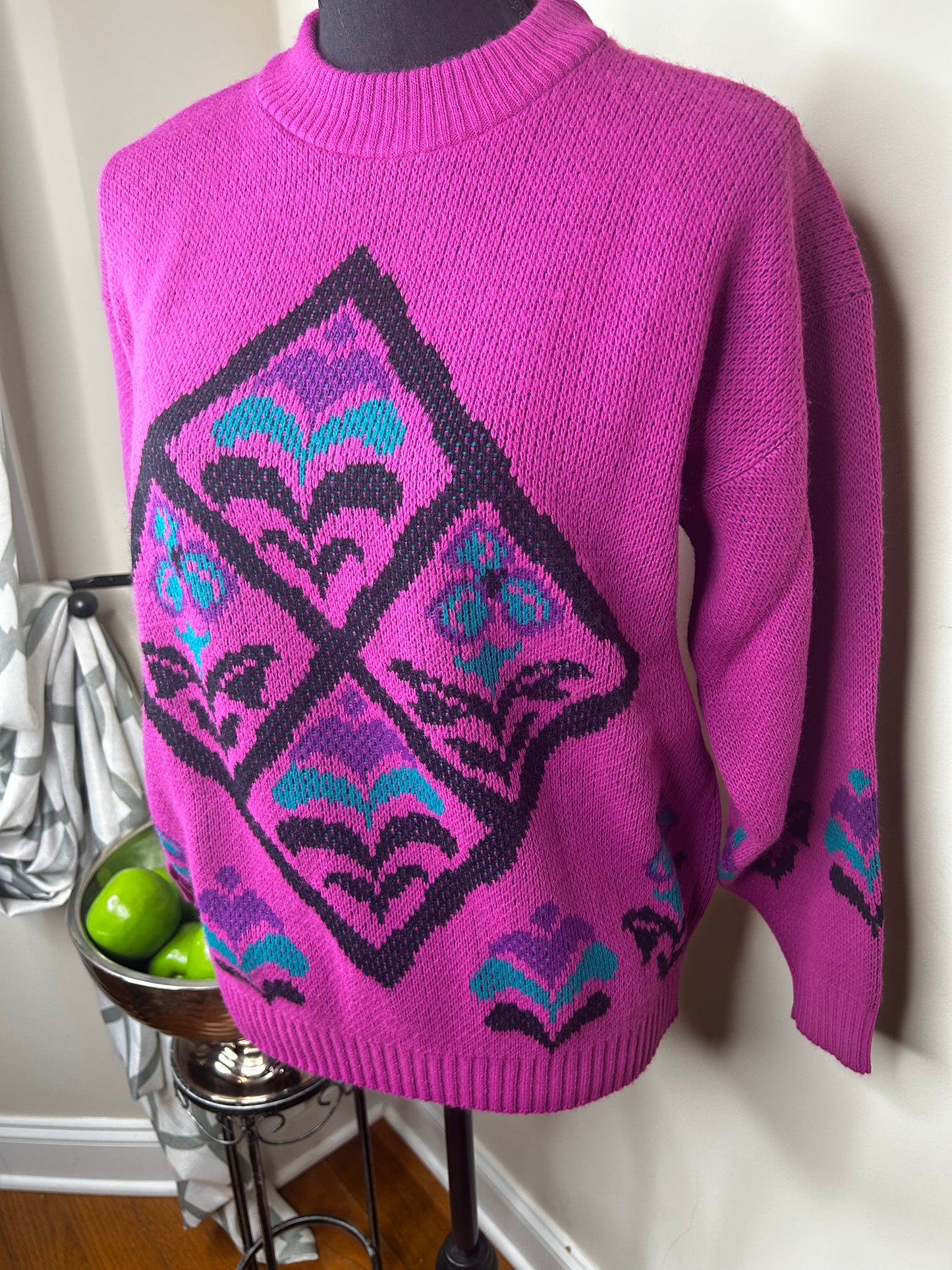 Vintage Abstract Floral Print Cabin Creek Sweater